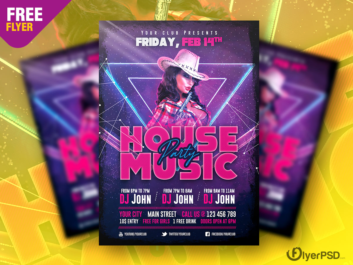 House Music Party Flyer PSD