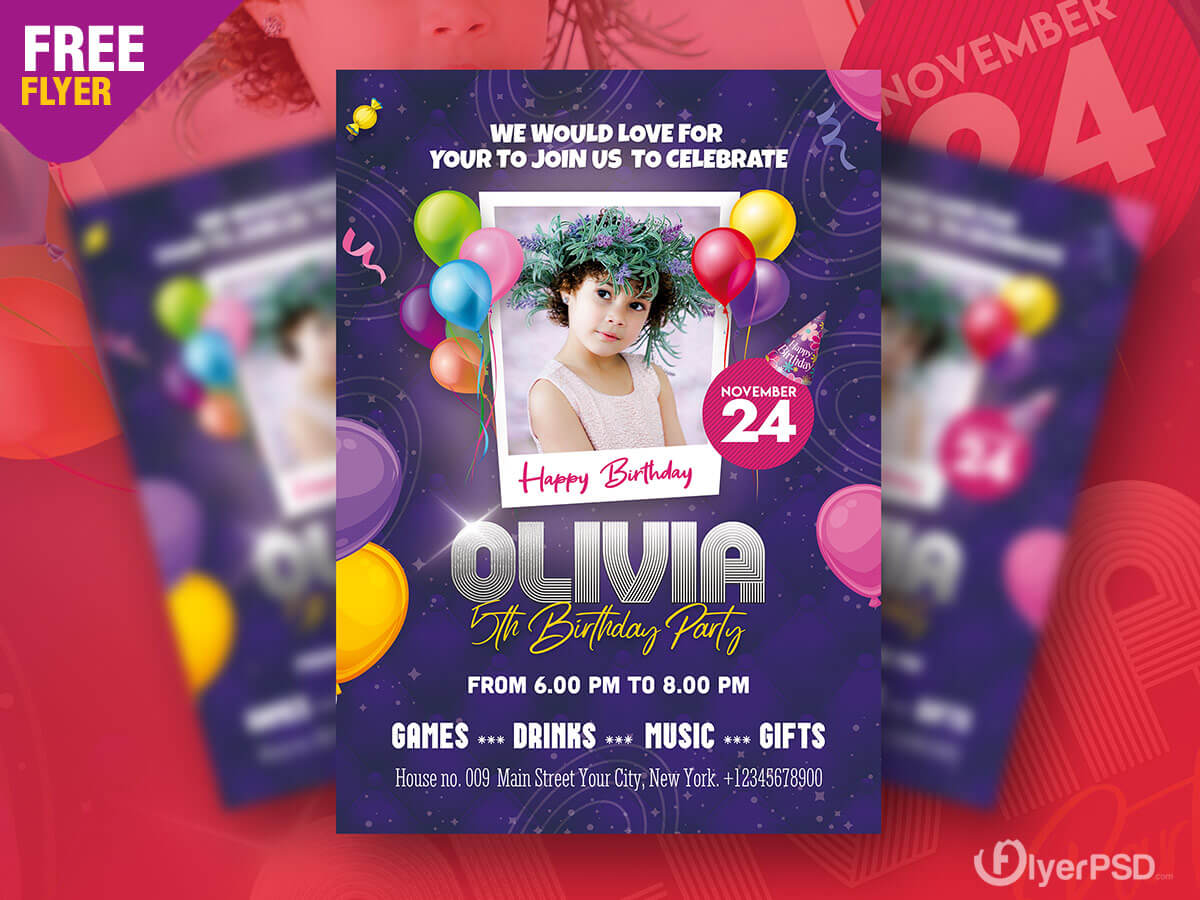 Birthday Party Invitation Flyer PSD