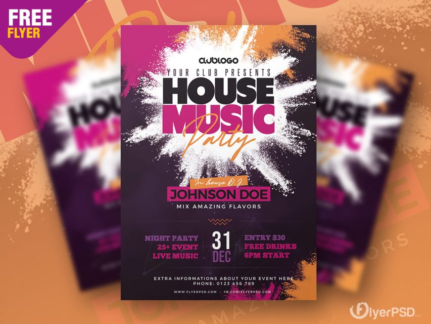 House Music Party Flyer PSD Template Flyer PSD