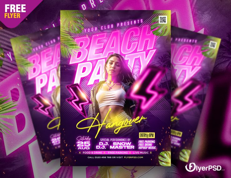 Beach DJ Music Party Flyer PSD