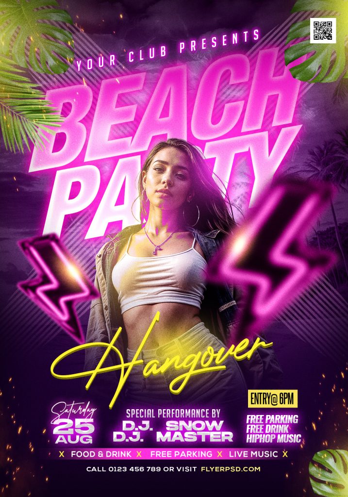 Beach DJ Music Party Flyer PSD