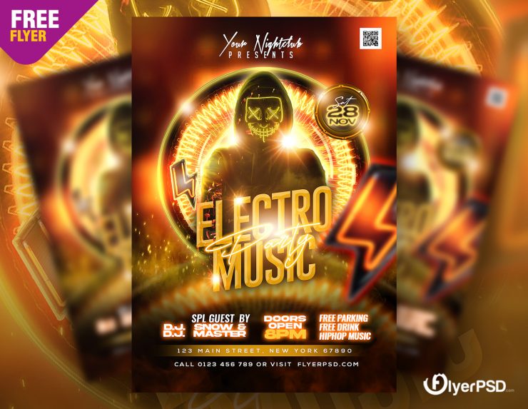 Electro Night DJ Party Flyer Design PSD