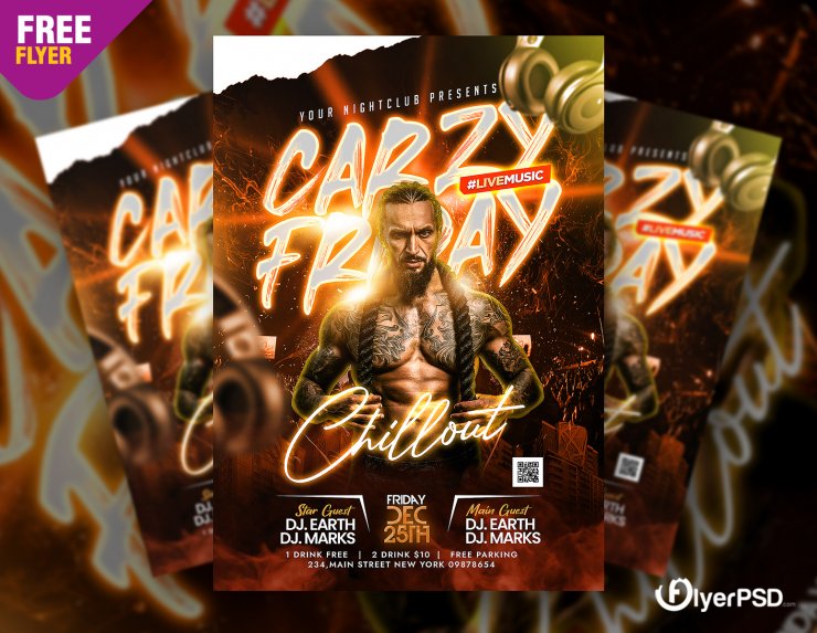 Crazy Friday Chillout Party Flyer PSD