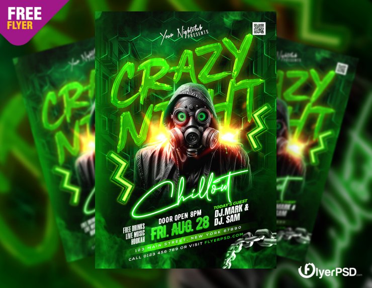 Crazy Night Chillout Party Flyer PSD