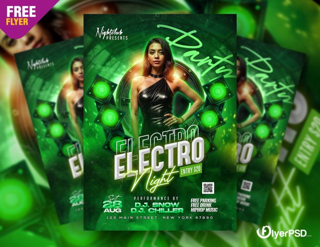 Electro Music Night Club Flyer Design PSD