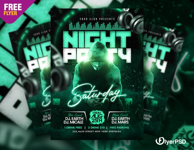 Saturday Night Club DJ Party Flyer PSD