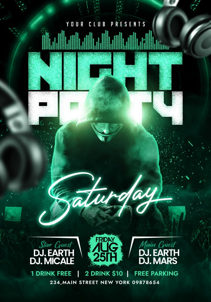 Saturday Night Club DJ Party Flyer PSD