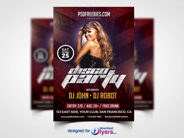 Disco Party Poster Flyer Template Free PSD