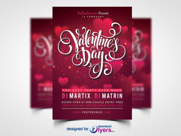 Free Valentines Party Flyer PSD Template
