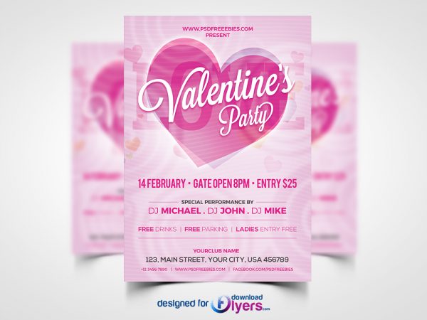 Modern Valentines Party Invitation Flyer PSD